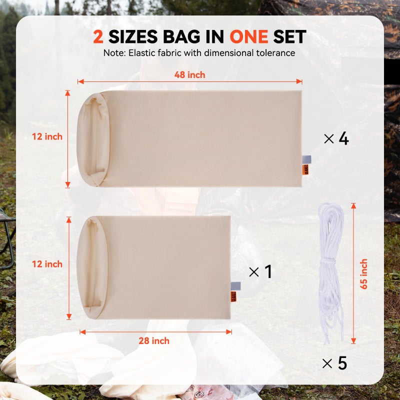 GearOZ Elk Game Bags Hunting Meat Bag 5-Pack Reusable Rolled Heavy Duty Quarter Bags, Big Game Hunting Essentials for Elk/Caribou/Moose/Deer, 48" x4, 28" x1 - Image 3